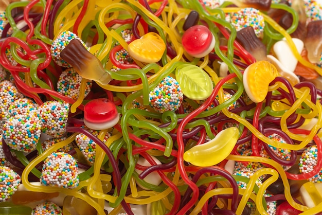 Vista dall'alto di gustosi dolci di gelatina