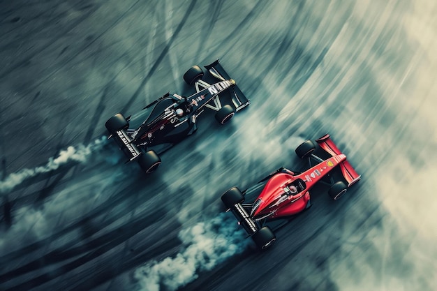 vista dall'alto di un'auto a deriva F1 pista di corse automobilistiche