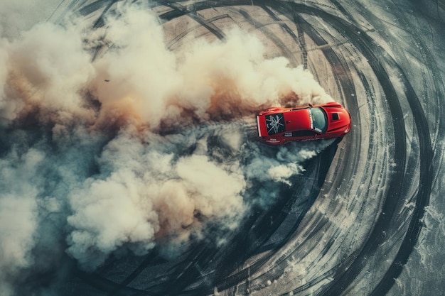 vista dall'alto di un'auto alla deriva