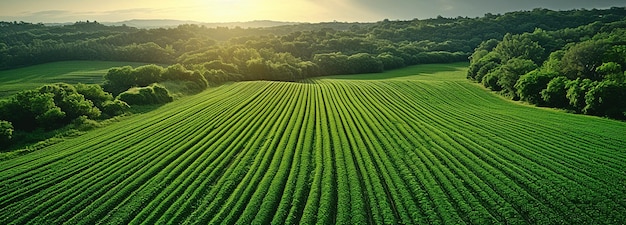 vista dall'alto di un campo verde lussureggiante che viene irrigato