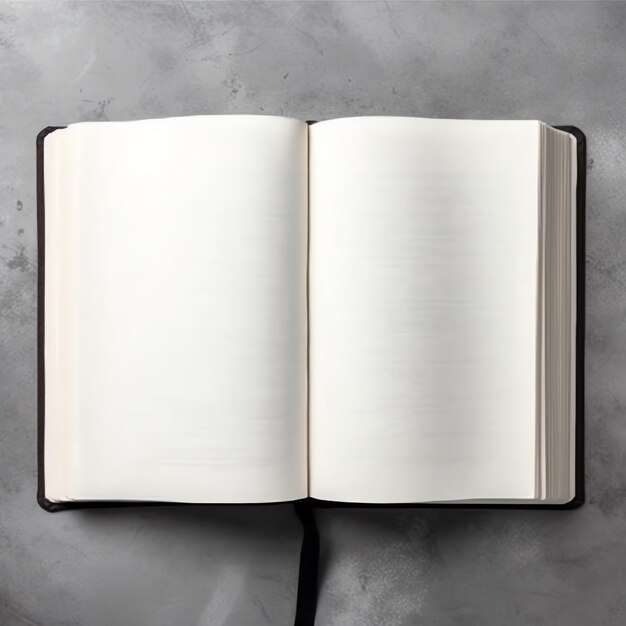 Vista dall'alto di un libro aperto con pagine bianche vuote Composizione di notebook per riviste di catalogo