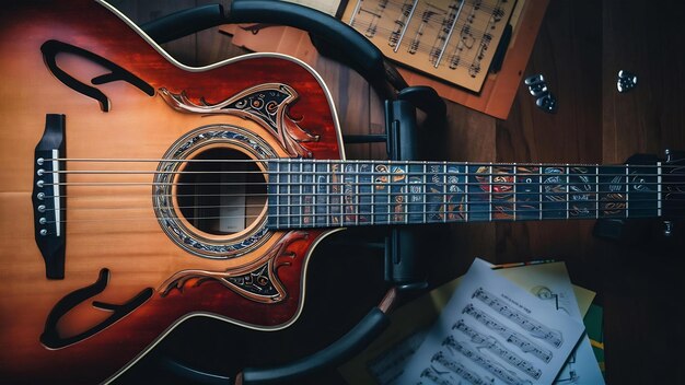 Vista dall'alto di una chitarra