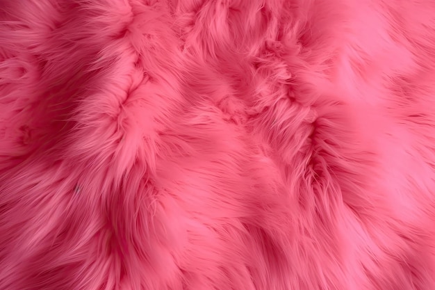 Vista dall'alto di una consistenza di pelliccia rosa con uno sfondo di pelle di pecora rosa consistenza di pelli rosa pelose consistenza di lana Closeup di pellicce di pecora