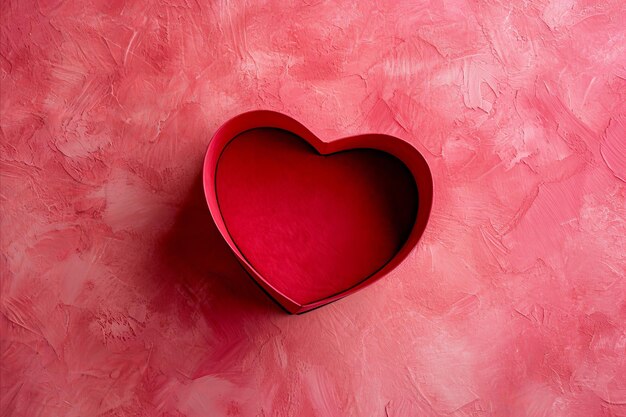 Vista dall'alto di una scatola vuota a forma di cuore per il regalo di San Valentino