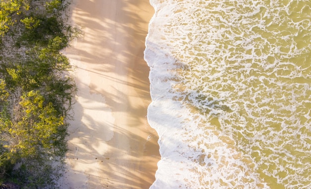 Vista dall'alto di una spiaggia di sabbia con onde mozzafiato
