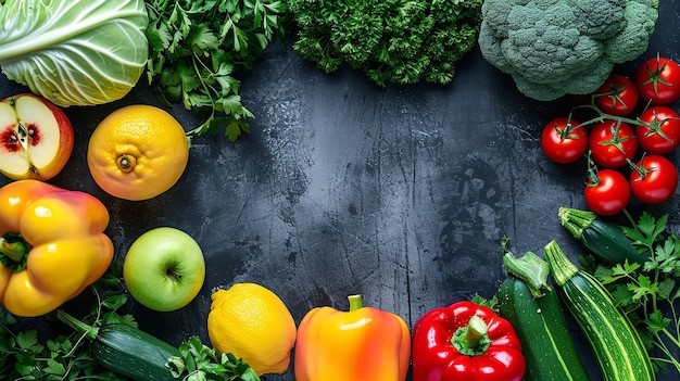 Vista dall'alto frutta e verdura zucchine campana vivace Ai generativa