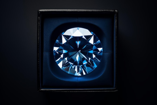 Vista dall'alto minimalista di una scatola di regali Celestial Sapphire Elegance a forma circolare