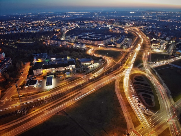 Vista dall'alto notte Danzica Polonia