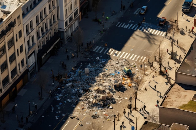 Vista dall'alto Piazza della città sepolta nella spazzatura richiede una gestione urgente dei rifiuti Crisi della spazza