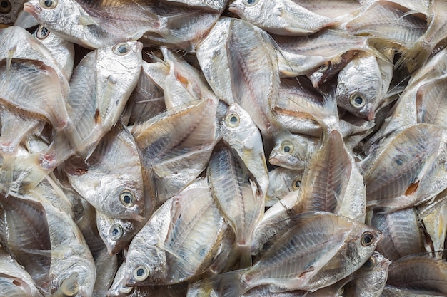 Vista dall&#39;alto pila di scheletro di pesce dopo la filettatura. Sfondo di cibo