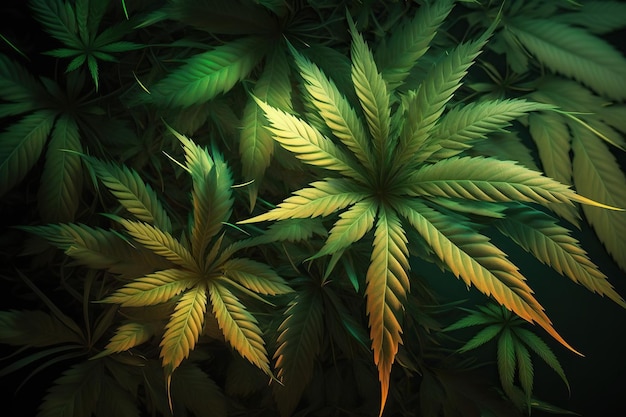 vista dall'alto sfondo foglia di cannabis marijuana, ai generativo