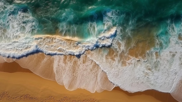 Vista dall'alto spiaggia sabbiosa con l'oceano e le onde visibili sullo sfondo AI generato