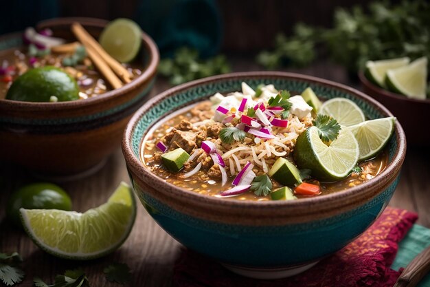 vista dall'alto sull'appetitosa ciotola di pozole