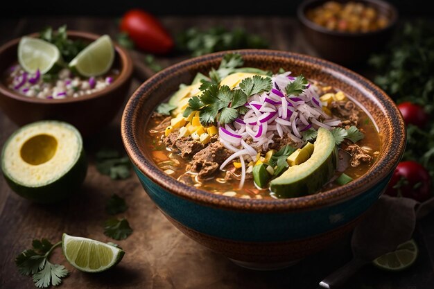 vista dall'alto sull'appetitosa ciotola di pozole