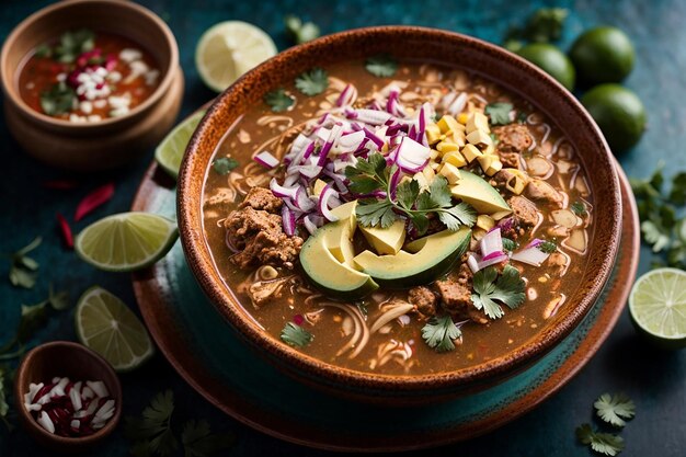 vista dall'alto sull'appetitosa ciotola di pozole