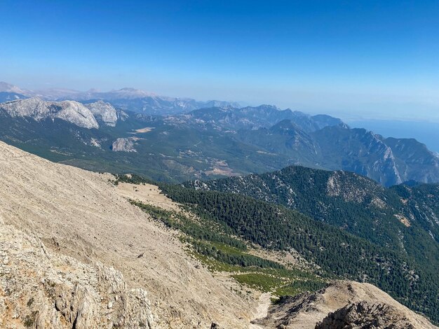 Vista dall'alto sulle montagne lungo la costa del mare nei pressi di Antalya Vista dalla funivia Tunektepe Turchia