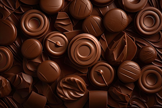 Vista dall'alto sullo sfondo del cioccolato IA generativa