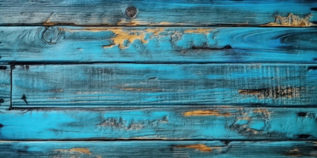Vista dall'alto Tavolo in legno Struttura in legno sfondo blu IA generativa