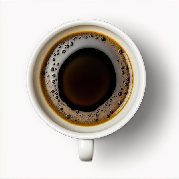Vista dall'alto Vista dall'alto della tazza di caffè isolata su sfondo bianco AI generativa