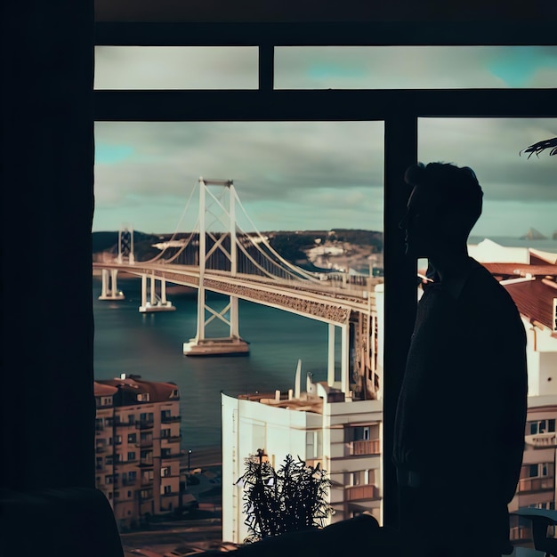 vista dall'appartamento vista di una bella illustrazione del ponte generata da Ai