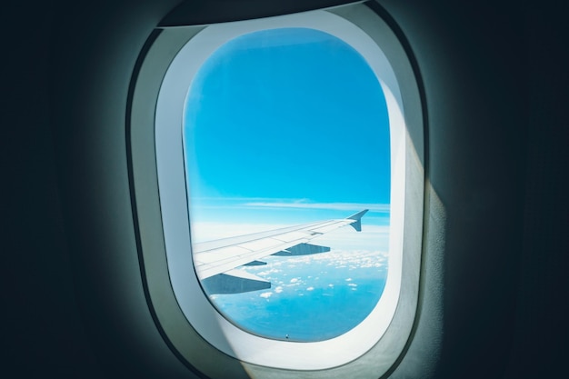 Vista dalla finestra dal sedile del passeggero sull'ala dell'aereo commerciale dell'aeromobile può essere vista nella finestra