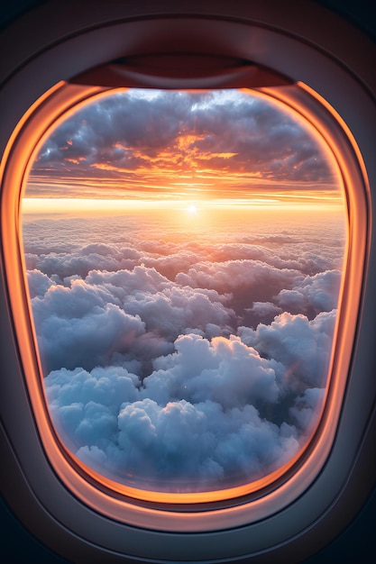 Vista dalla finestra dell'aereo al tramonto