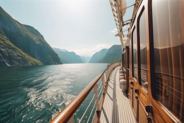 Vista dalla nave sullo sfondo della bellissima natura con fiordi in mare Generativ eAI