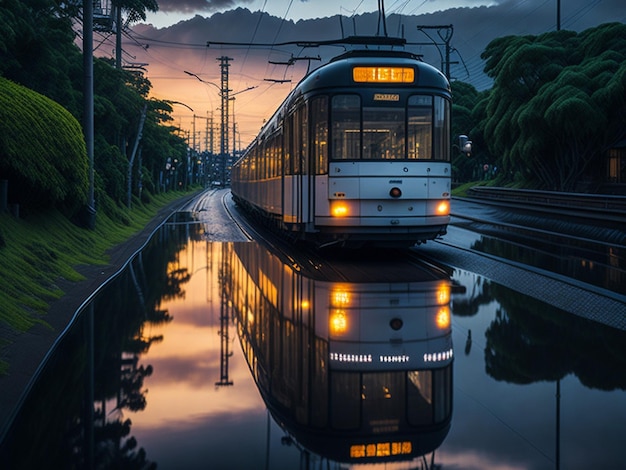 Vista dei treni della metropolitana sul ponte di ferro Dom Luis I con tempo nuvoloso di notte Porto Portogallo