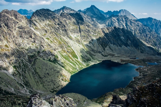 Vista del bellissimo lago nelle montagne di estate