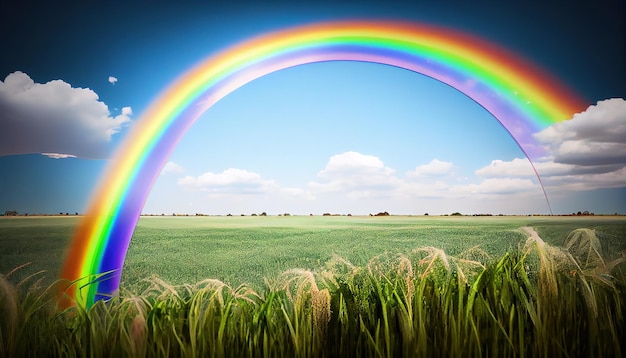 Vista del campo e dell'arcobaleno nel cielo il giorno d'estate profes