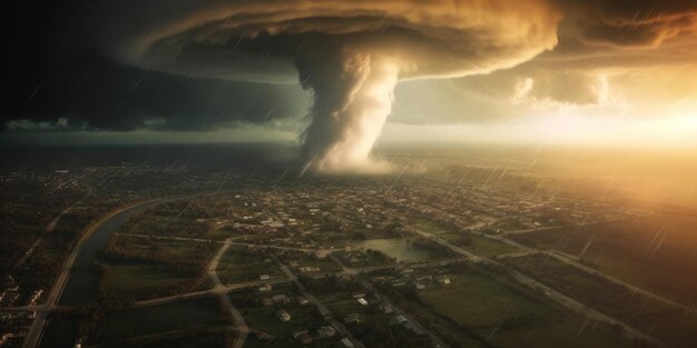 Vista del cielo del tornado dalla parte superiore dell'atmosfera Generative AI image weber