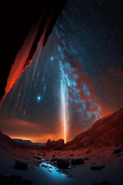 Vista del cielo notturno dall'interno di una grotta ai generativa