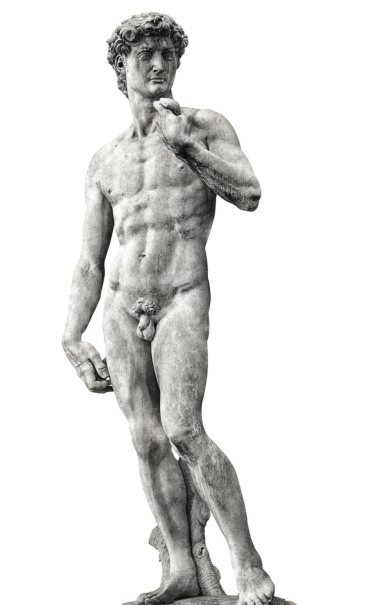 Vista del David di Michelangelo isolato su sfondo bianco