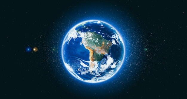 Vista del globo del pianeta terra dallo spazio che mostra la superficie terrestre realistica e la mappa del mondo