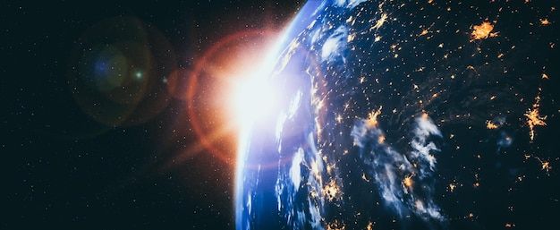 Vista del globo del pianeta terra dallo spazio che mostra la superficie terrestre realistica e la mappa del mondo