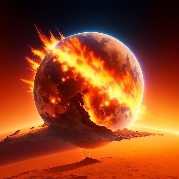 Vista del globo terrestre in fiamme concetto di riscaldamento globale Terra per celebrare l'Ora della Terra