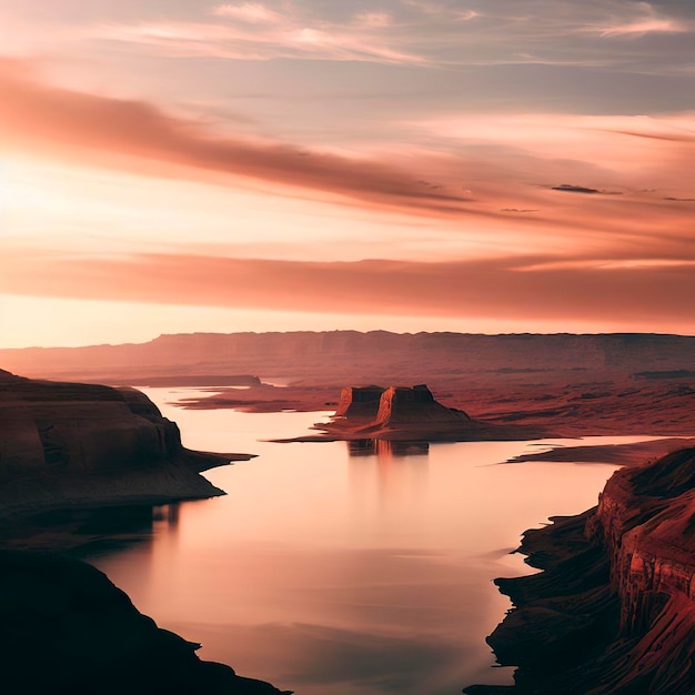 Vista del lago Powell durante il tramonto