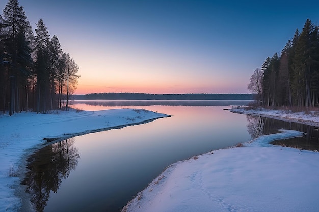 Vista del lago Svityaz dopo il tramonto Ukrai