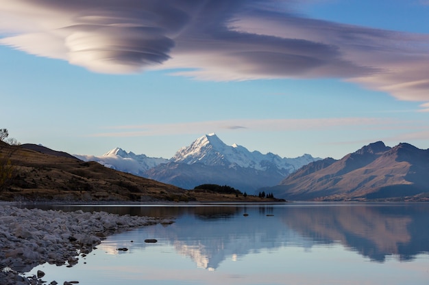 Vista del maestoso Aoraki Mount Cook, Nuova Zelanda