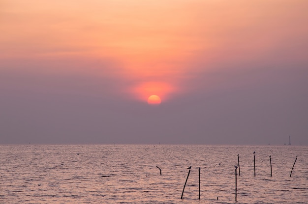 Vista del mare con durante il tramonto