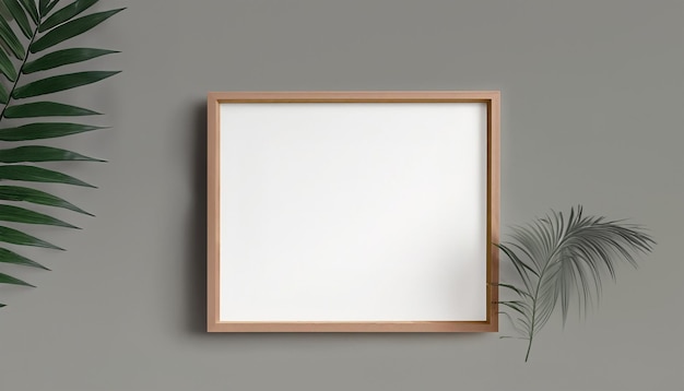 Vista del moderno design degli interni Minimalismo in stile boho Cornice vuota bianca vuota per mockup