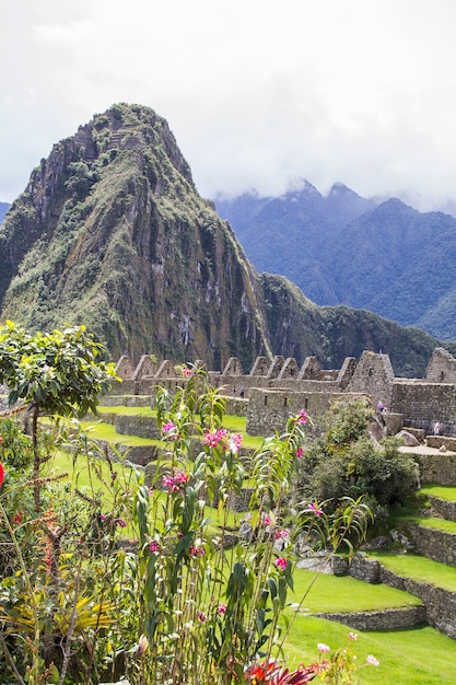 Vista del paesaggio sette meraviglie del nuovo mondo, Machupichu in Perù.