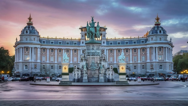 Vista del palazzo di Cibeles a Madrid la sera