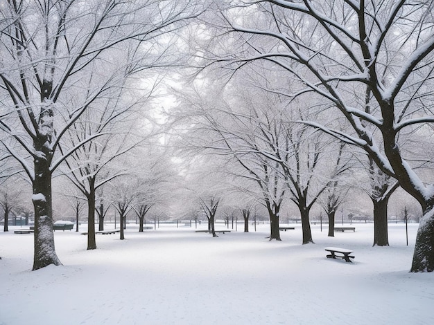 Vista del parco della città coperta di neve