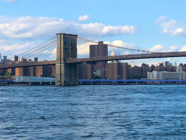 Vista del ponte di Brooklyn e dell'orizzonte di Manhattan New York City del centro