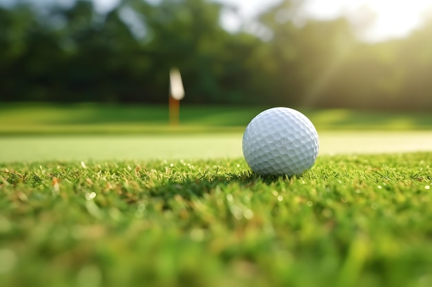 vista del primo piano della pallina da golf sull'erba