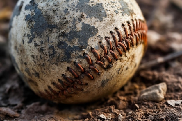 Vista del primo piano di un baseball GrimeCovered Generato AI