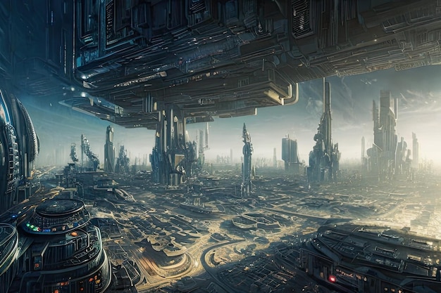 Vista del prodotto, sfondo della città futuristica, rendering ai