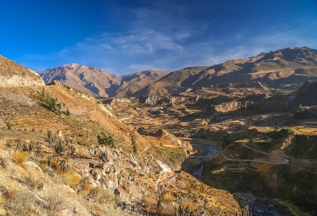 Vista del profondo Canyon Colca in Perù