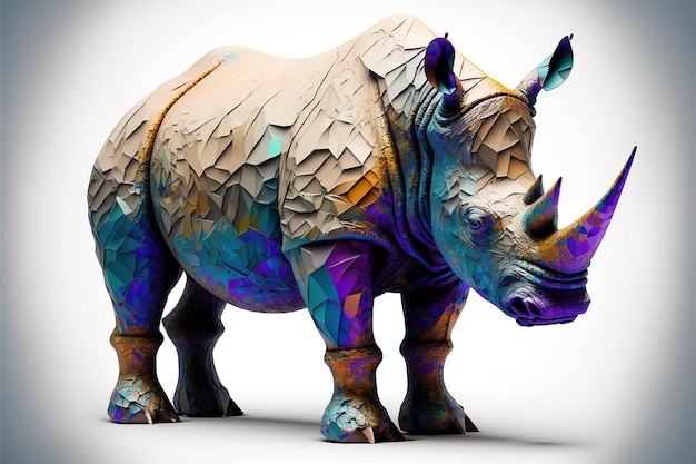 vista del rinoceronte 3d dall'angolo diagonale isolato taglio pulito rendering 3d